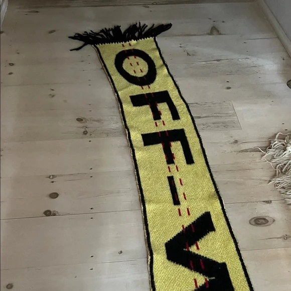 Off White designer Yellow and Black Graphic Knit Scarf